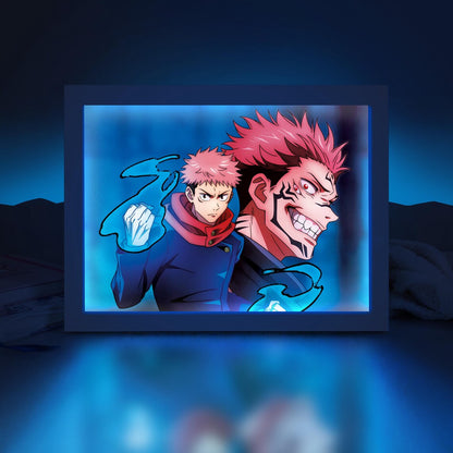 Itadori & Sukuna LED Art – Anime Light Frame, Night Lamp & Home Decor for JJK Fans