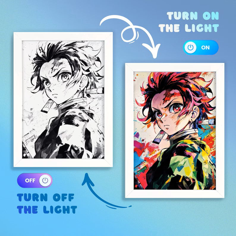 Tanjiro LED Art Frame – Anime Night Lamp & Desk Light for Home Decor