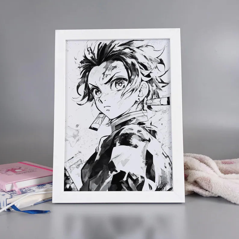 Tanjiro LED Art Frame – Anime Night Lamp & Desk Light for Home Decor