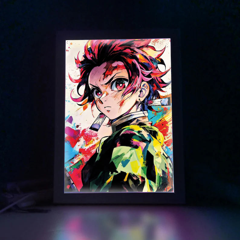 Tanjiro LED Art Frame – Anime Night Lamp & Desk Light for Home Decor