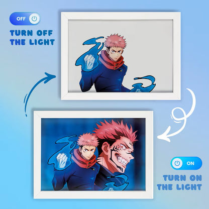 Itadori & Sukuna LED Art – Anime Light Frame, Night Lamp & Home Decor for JJK Fans